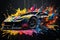 Sports car colorful colorburst abstract background acryl painting. AI generated