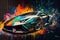 Sports car colorful colorburst abstract background acryl painting. AI generated