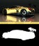 Sports car rear view. The image of a sports gold car on a black background. Combined illustration of a normal picture