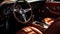 A sports car\'s interior with a leather