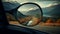 A sports car\'s side mirror