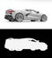 Sports car on a white background. Combined illustration of a normal picture and alpha channel. 3d illustration.