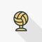 Sports cup, golden volleyball ball thin line flat color icon. Linear vector symbol. Colorful long shadow design.