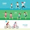 Sports design health concept people exercise set