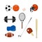 Sports equipment for different types of sport a set of an icon.