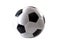 Sports equipment and leisure activity concept with a black and white generic classic leather football or soccer ball isolated on