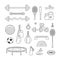Sports equipment linear vector icons set. Fitness workout