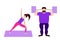 Sports family: a man with a barbell and a girl doing yoga. Isolated figures of people. Flat vector.