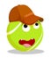 Sports fan tennis ball in baseball cap. Sports character. Vector