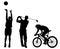 Sports figures silhouette, basketball, golf swing,