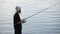 Sports fisherman fishing on Danube river