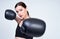 Sports fitness caucasian girl in boxing training