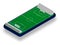 Sports football field with goals and soccer ball on smartphone screen. Online games, modern technologies in sports and