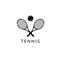 Sports game big tennis logo and icon, two rackets and a ball.