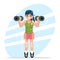 Sports girl engaged in fitness sports dumbbells flat design vector illustration