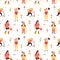 Sports girls minimalistic cartoon style vector seamless pattern