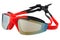 Sports goggles for swimming, red with black, with mirrored glasses, for swimming in the sea, isolate