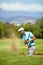 Sports, golf and black man playing in sand in game, match and competition on golfing course. Recreation, hobby and