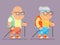 Sports Healthy Grandfather Granny Active Lifestyle Age Nordic Finland Walking Stick Old Man Lady Character Cartoon Flat