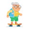 Sports Healthy Granny Active Lifestyle Age Skating Old Lady Character Cartoon Flat Design Vector illustration