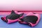 sports knee pads for fitness and sports pink on a sports mat