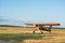 Sports light aircraft in the field landing takeoff,