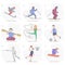 sports man, with basketball player, pole vault, ski man, water skiing vector flat illustration