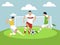 Sports match, men play football. In minimalist style Cartoon flat Vector