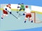 Sports match, men play hockey. In minimalist style Cartoon flat raster