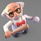 Sports minded mad scientist professor holding baseball bat and ball, 3d illustration