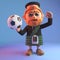 Sports minded Scottish man with a red beard and wearing a kilt goes to throw the football, 3d illustration
