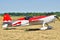 Sports model aircraft takes off from airfield