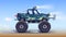 A sports off road pickup truck with large wheels, headlights, a strong bumper, shock absorbers drives . Big green car 4x4 drawing