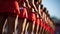 Sports photo from the sidelines of the starting line of an Olympic track race, beautiful athletic women are lined up in the