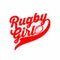 Sports print on the T-shirt. Rugby girl