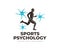 Sports psychology, neurons, runner and sports, logo design. Active lifestyle, mental function, medicine and neurology, vector desi