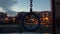 Sports ring on apartment block background in late evening