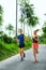 Sports. Runner Couple Running, Jogging On Road. Fitness, Healthy