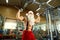 Sports Santa Claus in the gym on Christmas.