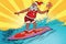 Sports Santa Claus on a surfboard