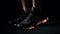 sports shoes on shiny leather background generated by AI