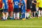 Sports Soccer Kids Teams. Many Sports Football School Age Players Standing Together on a Line. Colourful Kids Sports Clothing