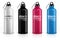 Sports stainless bottles. Bike metal reusable drink flask. 3d realistic vector mockup