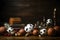 Sports still life with old books and soccer balls on a wooden background copy space