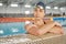 Sports, thinking or woman in swimming pool training for competition, wellness or fitness workout. Healthy, face or tired