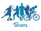 Sports time poster with athletes blue figures silhouettes