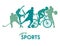 Sports time poster with green athletes figures silhouettes