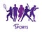 Sports time poster with purple athletes silhouettes