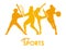 Sports time poster with yellow athletes figures silhouettes