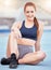 Sports track, portrait and fitness woman, athlete and runner break from marathon competition training, exercise and